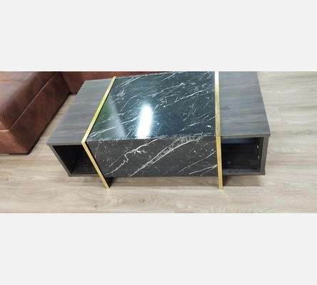 Table basse moderne noir/or avec rangement 1 porte.