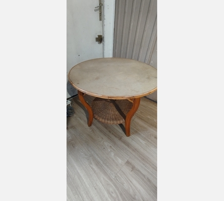 Table basse ronde en rotin et osier