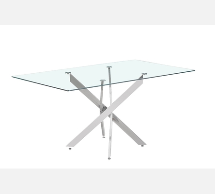Table de salle à manger Lasi dessus verre et pieds croisées chromés.