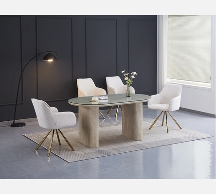 Table de salle à manger Roxy style travertin et dessus verre. DT14178PTRTR160