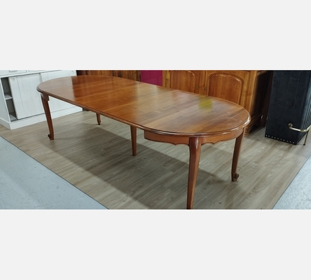 Table ronde de merisier avec 3 allonges