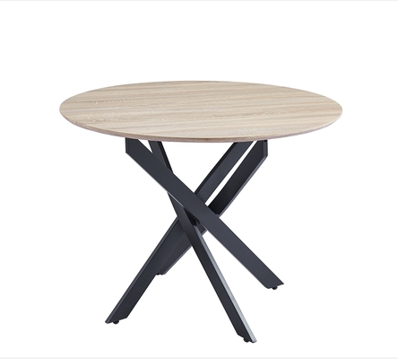 Table ronde Jessica dessus style chêne griffé et pieds noirs. DT25MECG100