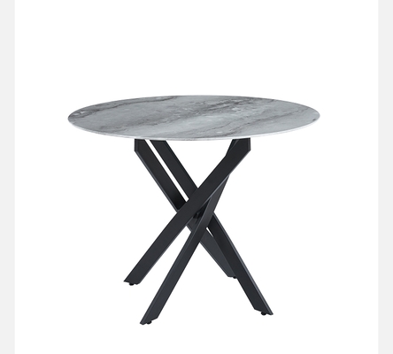 Table ronde Jessica dessus verre style marbre greige et pieds noirs.DT25MEMGG100