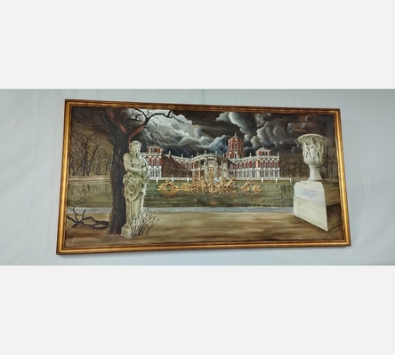 Très grand tableau panoramique à l'esprit Italien représentant une grande demeur