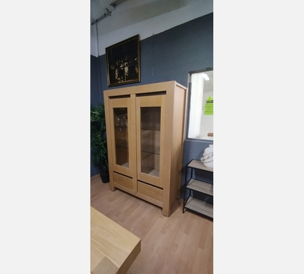 Vitrine 2 portes 2 tiroirs en chêne massif